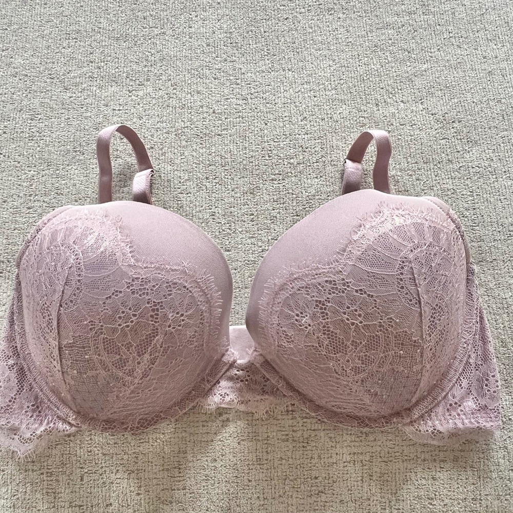 Victorias Secret Dream Angels Push-Up Bra 36DD Pink Lace Eyelash Trim Underwire